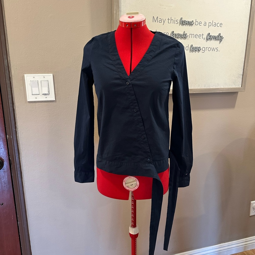 Tommy Hilfiger Black Top with Red and White Trim. Stretchy fabric